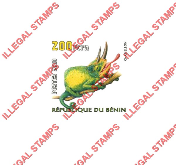 Benin 2010 Lizards Chameleon Illegal Stamp Deluxe Proof Sheet of 1 Benin 2010 Lizards Chameleon Illegal Stamp Deluxe Proof Sheet of 1
